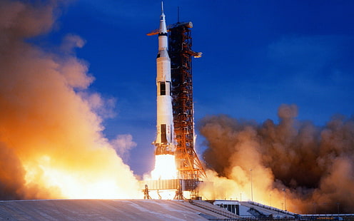 Saturn V, Rakete, Startrampen, NASA, Apollo, gescanntes Bild, HD-Hintergrundbild HD wallpaper