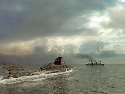 подводная лодка, автомобиль, кино, 20000 лье под морем, Наутилус, Жюль Верн, HD обои HD wallpaper