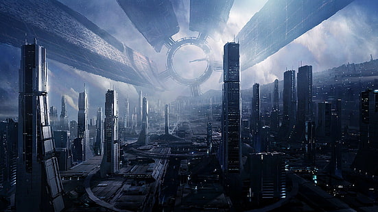 cittadella effetto di massa effetto di massa 3 stazione spaziale concept art città futuristica, Sfondo HD HD wallpaper