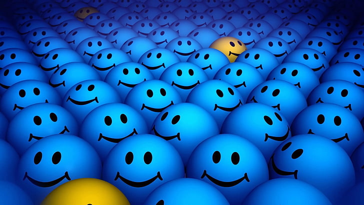 bolas, amarillo, fondo, estado de ánimo, positivo, sonrisas, caras, imagen, azul, sonrisa, Fondo de pantalla HD