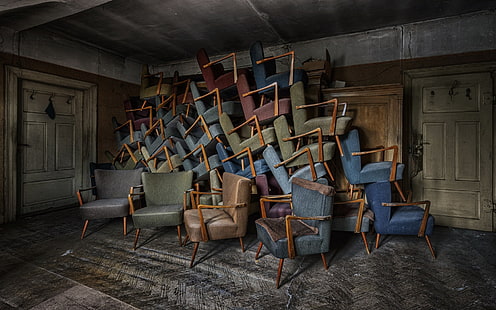 brązowy drewniany stół z krzesłami, krzesło, pokój, budynek, Tapety HD HD wallpaper