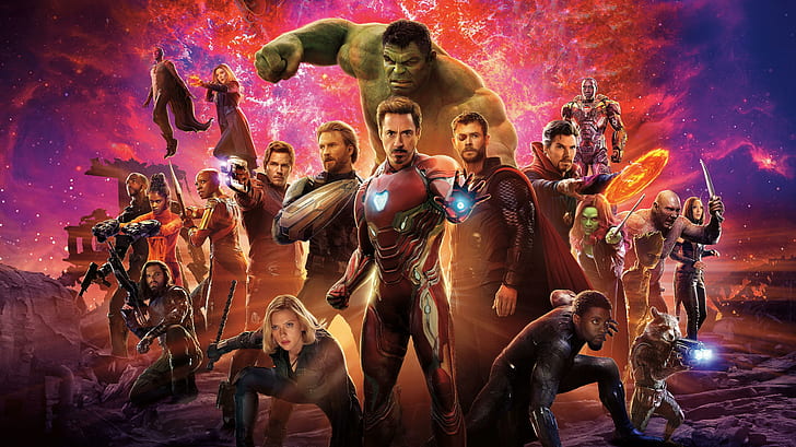 Avengers Infinity War, filmy 2018, filmy, hd, 4k, 5k, 8k, iron man, hulk, thor, kapitan ameryka, star lord, doktor dziwny, drax the niszczyciel, czarna pantera, gamora, wizja, wanda maximoff, maszyna wojenna, czarna wdowa, sokół, zimowy żołnierz, szop rakietowy, Tapety HD