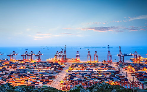 clouds, Container Ship, Dock, Ports, sea, ship, HD wallpaper HD wallpaper