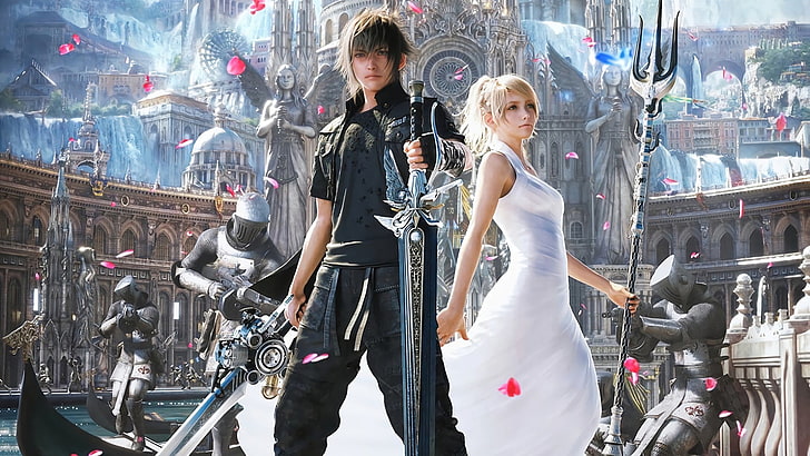 personaggi maschili e femminili sfondo digitale, Final Fantasy XV, videogiochi, Noctis, migliorato, Luna (Final Fantasy XV), Final Fantasy, Sfondo HD