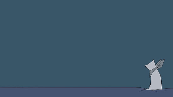 weißes und blaues hölzernes Kabinett, Minimalismus, Katze, einfacher Hintergrund, Zeichnung, Schal, Tiere, Sitzen, blauer Hintergrund, Grafik, HD-Hintergrundbild HD wallpaper