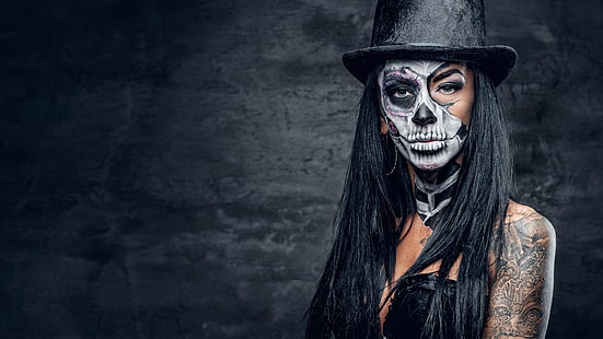 sugar skull, skull, halloween, makeup, mexican, day of the dead, dead, HD wallpaper HD wallpaper