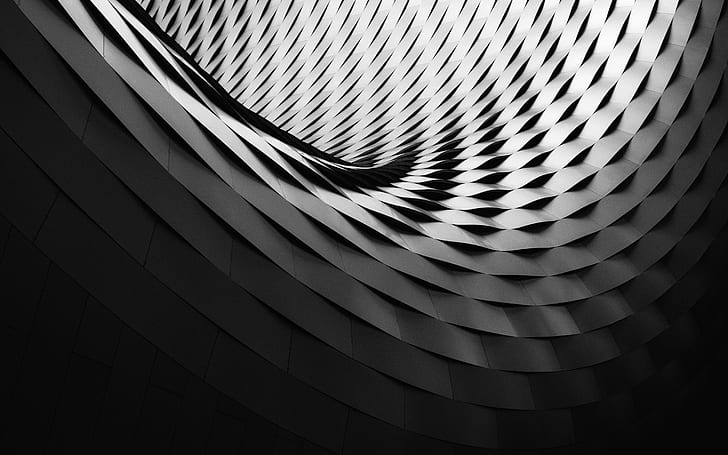 architecture, monochrome, lights, perspective, black, white, HD wallpaper