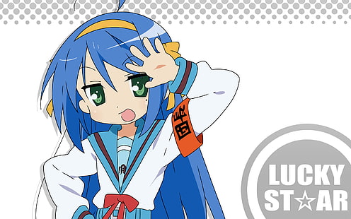 Izumi Konata Lucky Star สาวการ์ตูนอนิเมะผมสีฟ้า, วอลล์เปเปอร์ HD HD wallpaper