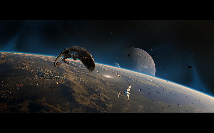 космическое искусство, планета, астероид, научная фантастика, HD обои