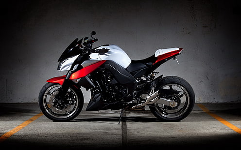 Kawasaki Z1000 Red And White, черно-серый спортивный мотоцикл, Мотоциклы, Kawasaki, HD обои HD wallpaper