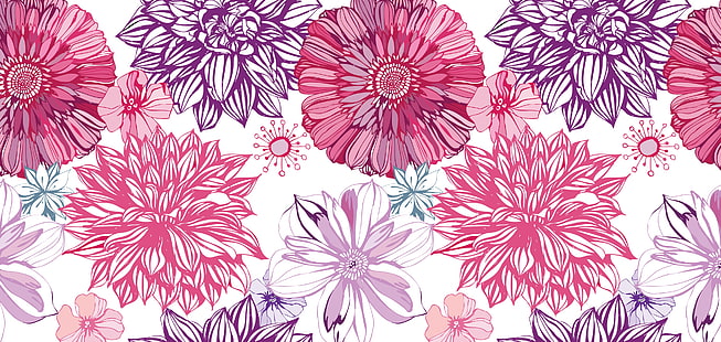 red and pink flowers vector art, asters, patterns, backgrounds, surface, texture, HD wallpaper HD wallpaper