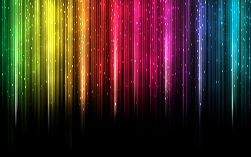 Arcobaleno, astratto, giallo, viola, blu, verde, arcobaleno, rosa, glitter, nero, 3d e astratto, Sfondo HD HD wallpaper