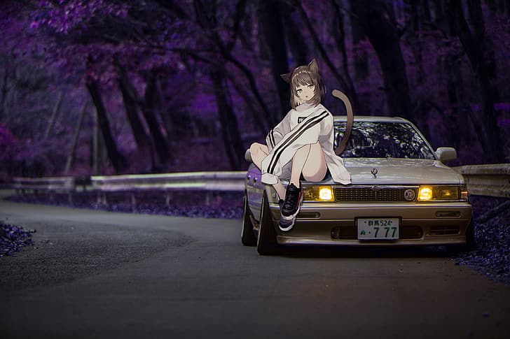 anime girls, JDM, Toyota Chaser, HD papel de parede