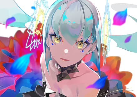 Anime, Anime Girls, einfacher Hintergrund, LAM, gelbe Augen, HD-Hintergrundbild HD wallpaper