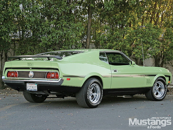 Ford, Ford Mustang Mach 1, Classic Car, Fastback, Green Car, Muscle Car, HD wallpaper