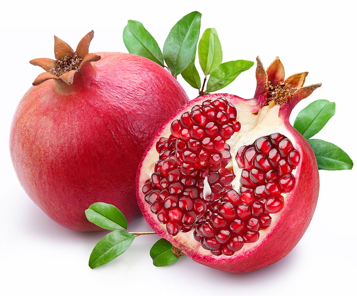 zwei pommersche Früchte, Granatapfel, Beeren, Obst, reif, HD-Hintergrundbild