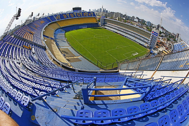 soccer stadium, La Bombonera, stadium, soccer pitches, Argentina, Boca Juniors, fisheye lens, soccer clubs, HD wallpaper