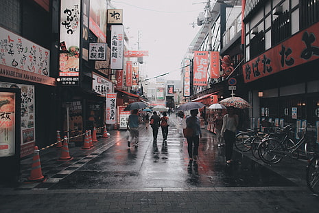 مظلة سوداء ، مظلة ، آسيوي ، شارع ، ياباني ، ياباني، خلفية HD HD wallpaper