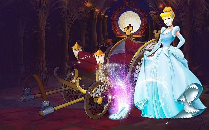 Disney Cinderella illustration, lights, tale, dress, pumpkin, coach, Halloween, Disney, twilight, Cinderella, special edition, the glass slipper, HD wallpaper