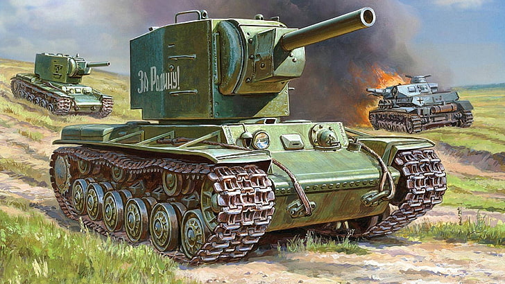 Fondo de pantalla de tanque militar verde, guerra, figura, arte, para la Patria, KV-2, Kliment Voroshilov, Fondo de pantalla HD