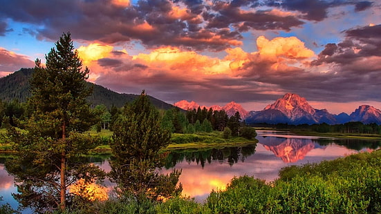 National Park Grand Teton สหรัฐอเมริกา Mount Moran Sunset Landscape Nature วอลเปเปอร์ HD สำหรับโทรศัพท์มือถือเดสก์ท็อปและแล็ปท็อป 5200 × 2925, วอลล์เปเปอร์ HD HD wallpaper