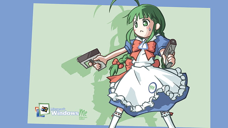 operating system, os-tan, Windows Me, pistol, anime girls, maid outfit, HD wallpaper