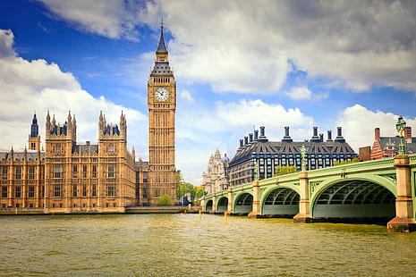 Londres Angleterre, ciel, nuages, pont, la ville, bleu, Angleterre, Londres, tour de l'horloge, Big Ben, Fond d'écran HD HD wallpaper