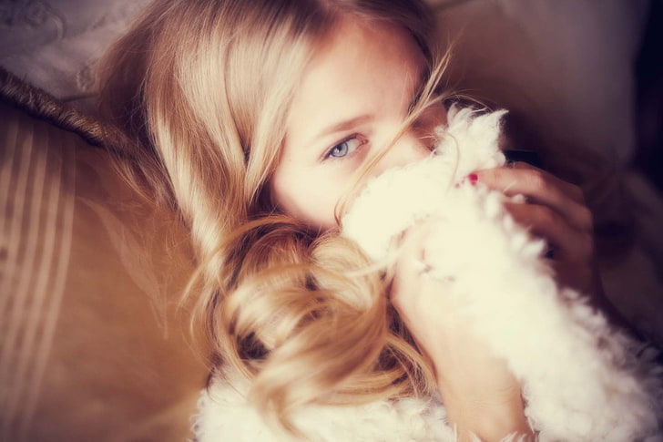 Blonde, blue eyes, Marloes Horst, model, women, HD wallpaper