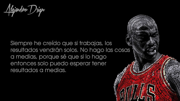 Michael Jordan photo, typographic portraits, Michael Jordan, basketball, Chicago Bulls, black background, quote, HD wallpaper