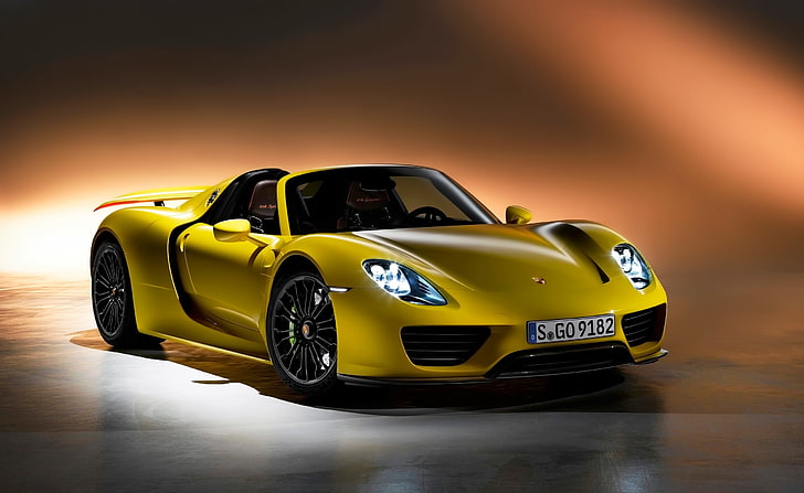 Porsche 918 Spyder 2014, Porsche coupe kuning, Mobil, Supercars, baru, porsche, spyder porsche 918 2014, Wallpaper HD