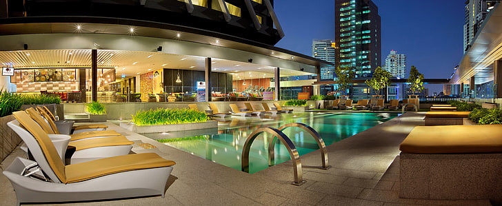 pemesanan, hotel Terbaik, Bangkok, pariwisata, resor, DoubleTree by Hilton Hotel, perjalanan, Thailand, kolam renang, liburan, Wallpaper HD