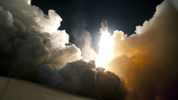 white clouds, space shuttle, NASA, HD wallpaper