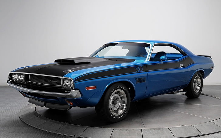 blue and black Chevrolet Camaro coupe, Dodge, classic car, Dodge Challenger 1970, HD wallpaper