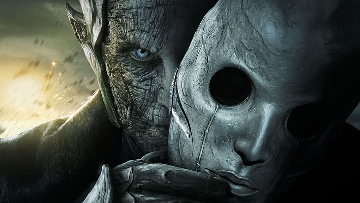 мужчина держит маску обоев, Тор 2: Темный мир, Малекит, фильмы, Marvel Cinematic Universe, Marvel Comics, маска, Тор, HD обои