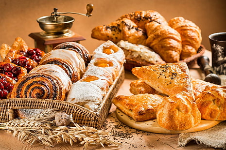 croissant, café da manhã, pastelaria, viennoiserie, comida, HD papel de parede HD wallpaper