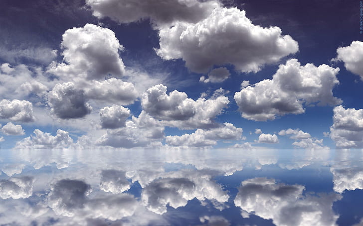 Облаци над вода, вода, облаци, 3d и абстрактно, HD тапет