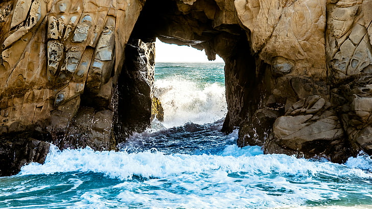 Window Rock, 5k, 4k fondos de pantalla, 8k, Pfeiffer Beach, California, EE. UU., Viajes, turismo, Fondo de pantalla HD