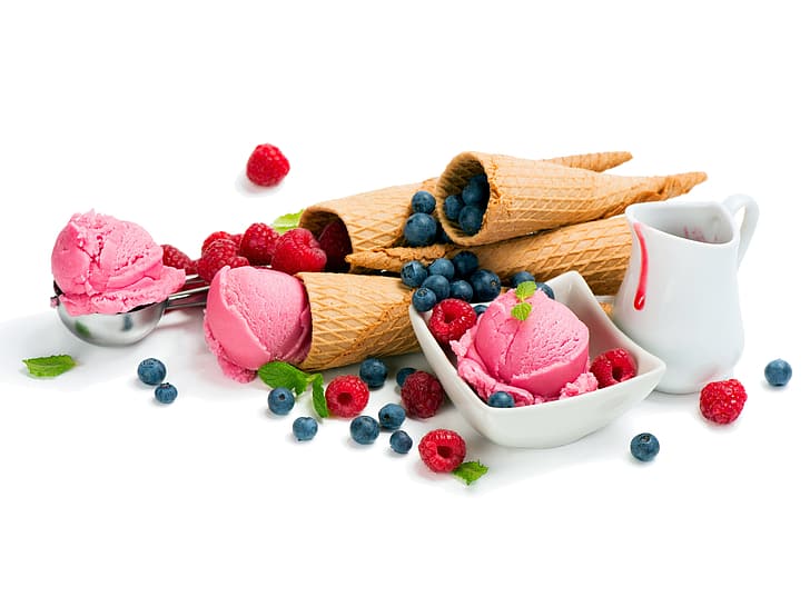berries, ice cream, treat, HD wallpaper