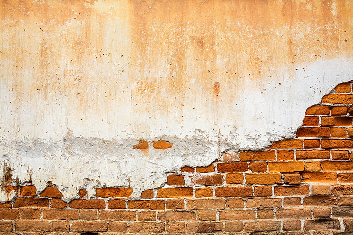 brown concrete brick wall, wall, old, bricks, plaster, HD wallpaper
