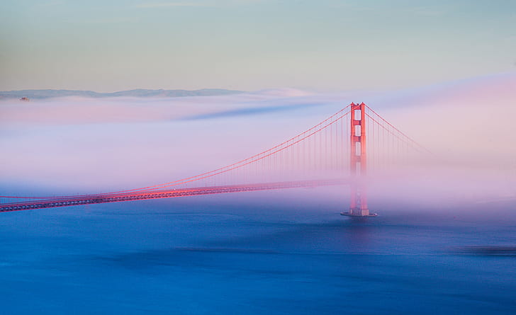 Golden foggy photography, Cotton Candy, Spread, photography, Low, fog, Golden Gate San Francisco, Golden Gate Bridge, Long Exposure, halus, Tempat terkenal, San Francisco County, jembatan - Struktur Buatan Manusia, Jembatan gantung, california, laut,arsitektur, uSA, langit, Wallpaper HD