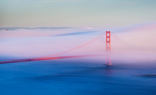 Mglista fotografia Golden Gate, Cotton Candy, Spread, fotografia, Low, fog, San Francisco Golden Gate, Golden Gate Bridge, Long Exposure, gładkie, słynne miejsce, hrabstwo San Francisco, most - sztuczna konstrukcja, most wiszący, Kalifornia, morze, architektura, USA, niebo, Tapety HD HD wallpaper