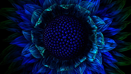fotografia macro de girassol azul, azul, flores, arte digital, plantas, flores azuis, HD papel de parede HD wallpaper