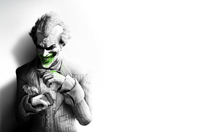 Batman arkham city, Joker, Smile, Suit, Flower, Fan art, Black and white, Wallpaper HD
