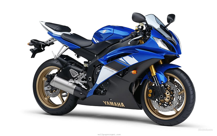 moto esportiva Yamaha preta e azul, Yamaha, HD papel de parede