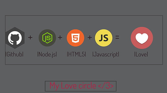 Flatdesign, Github, HTML, JavaScript, miłość, Node.js, projektowanie stron internetowych, Tapety HD HD wallpaper