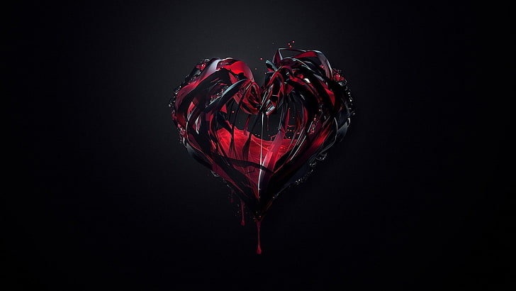 red and black heart illustration, red bleading heart illustration, heart, artwork, Justin Maller, dark background, digital art, dark, HD wallpaper