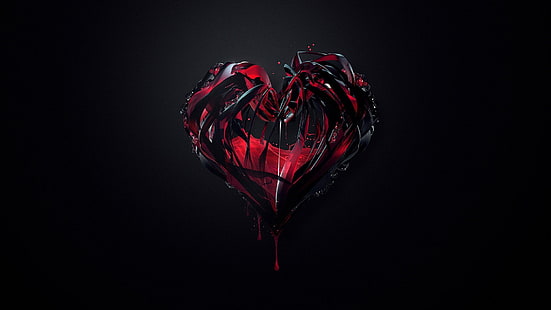 illustrazione del cuore rosso e nero, illustrazione del cuore rosso accecante, cuore, opere d'arte, Justin Maller, sfondo scuro, arte digitale, scuro, Sfondo HD HD wallpaper