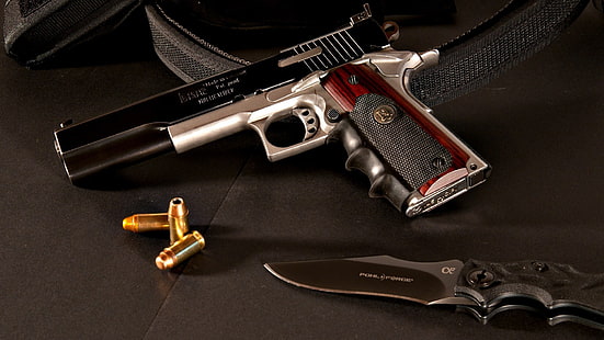 pistola, armi, tuning, coltello, cartucce, arma, costume, pistola M1911, 1911, M1911, Sfondo HD HD wallpaper