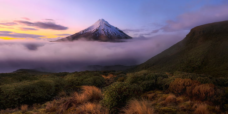 Vulcões, Vulcão, Nevoeiro, Paisagem, Monte Egmont, Monte Taranaki, Nova Zelândia, Ilha Norte (Nova Zelândia), Pico, HD papel de parede