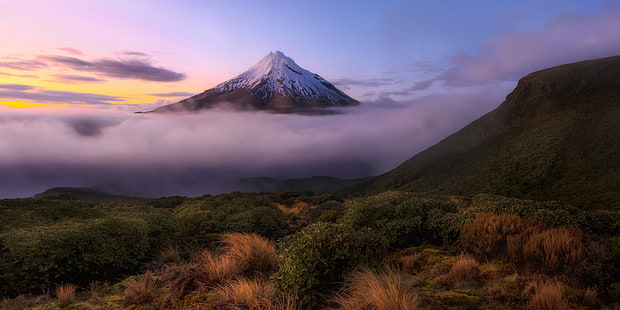 ภูเขาไฟ, ภูเขาไฟ, หมอก, ภูมิทัศน์, ภูเขา Egmont, ภูเขา Taranaki, นิวซีแลนด์, เกาะเหนือ (นิวซีแลนด์), ยอดเขา, วอลล์เปเปอร์ HD HD wallpaper
